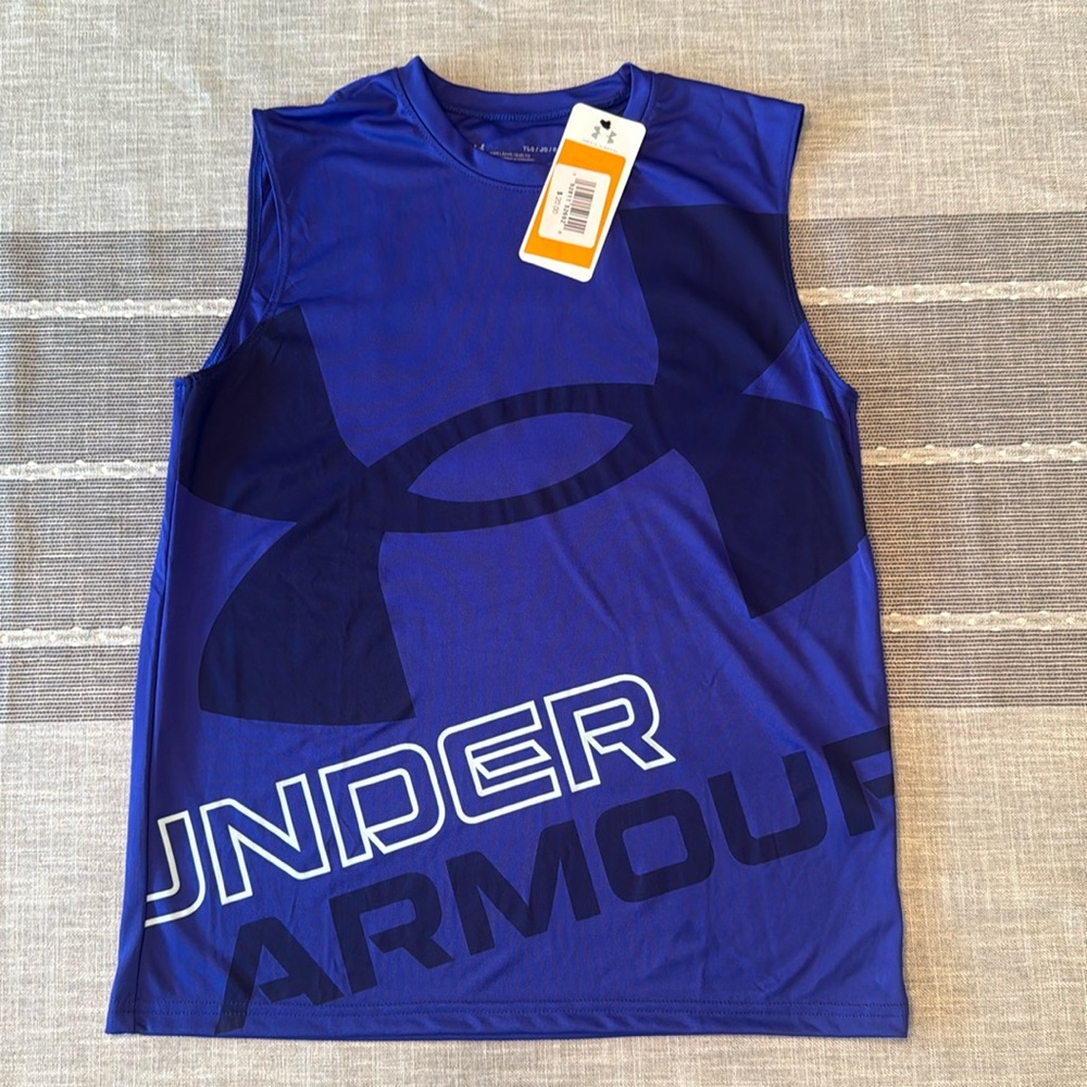 Under Armour Boys Sleeveless Shirts Blue, Size Youth Large